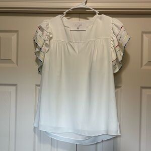 Chic Anna Cate White Blouse with Rainbow Ruffled Sleeves